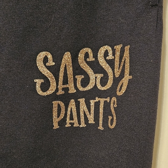 #450 Jerzees Women's - Black Sweatpants w Gold Sparkled " Sassy Pants" - Picture 2 of 4